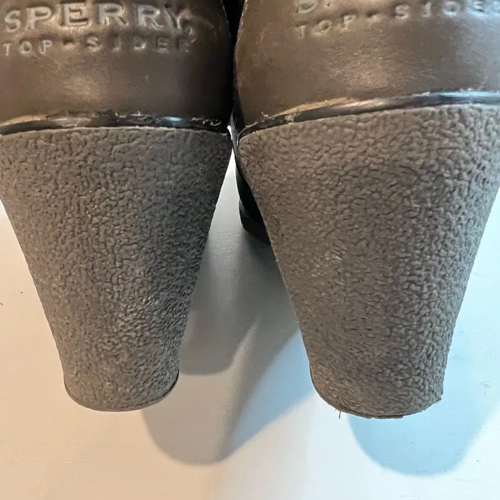 Sperry Top Slider Hadley Wedge booties Black Grey Suede wedges SZ 9